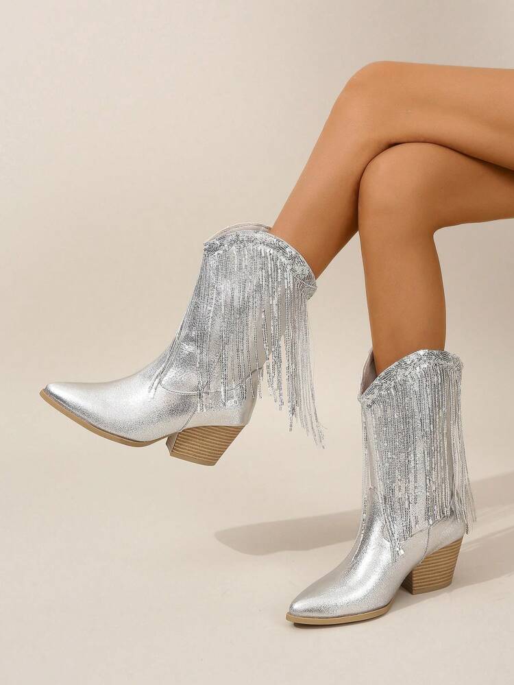 Fall/Winter Women's Fashionable High Heel Knee-High Western Cowboy Boots With Pointed Toe, Fashion Match Jorts And Sweater Retro Design And Wide Calf ,Suitable For Women Outdoor Shoes With Cardigan,Party Outfits,Cowgirl Boots,Coachella