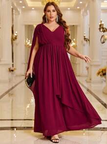 SHEIN Belle Vestido con capa de gasa burdeos sólido - Burdeos - Ver 2