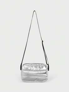 Khâu Phong cách đường phố Không gian Cảm giác Màu bạc Màu sắc Hình vuông Túi đeo vai , Dây đeo có thể điều chỉnh , Dây kéo Khép kín , Dung lượng lớn - Bạc - Xem 2