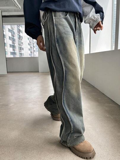 DAZY 接縫寬腿牛仔褲