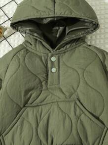 Đứa bé trai Túi kangaroo Nút Nửa Áo Hoodie & Quần thể thao - xanh quân đội - Xem 4