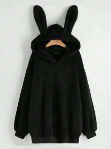 Calvaya Sudadera tipo teddy con diseño de oreja 3D en talla grande - Negro - Ver 1