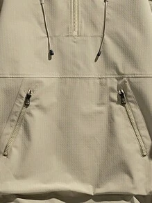 休閒抽繩 口袋 拉鍊純色男士外套 - 卡其色 - 查看 4