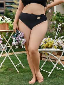 SHEIN Swim Curve Plus Cut Out Knot Front High Waist Bikini Bottom - Black - View 4