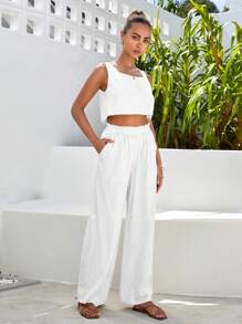 SHEIN VCAY Solid Tank Top & Wide Leg Pants