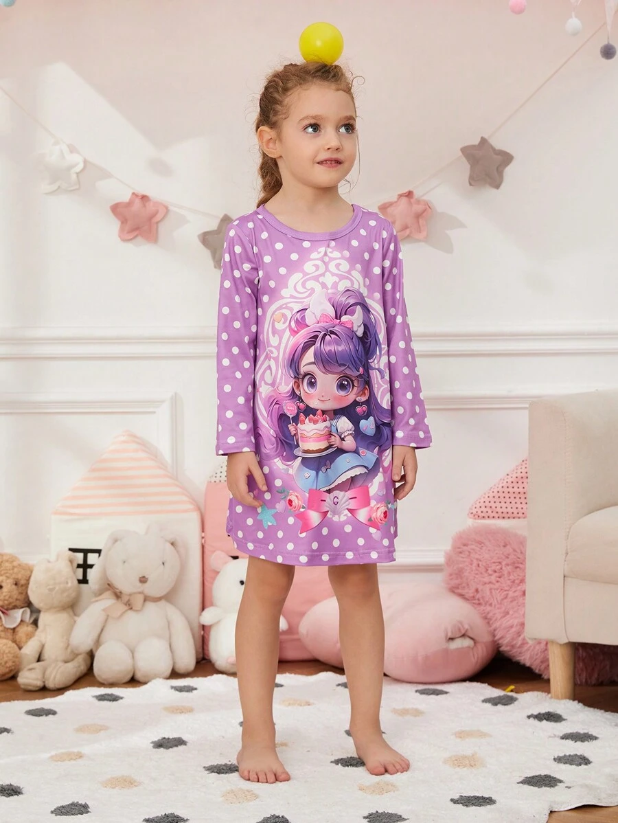 女小童卡通圖案波卡圓點睡裙