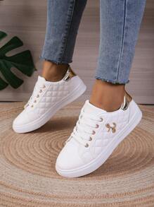 新款春秋季女士綁帶運動鞋,學生運動休閑時尚經典運動鞋 - 白色 - 查看 1