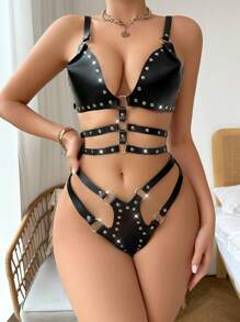 鏤空鉚釘環鏈束帶文胸&皮帶