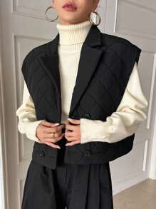 DAZY Áo khoác chần bông hai hàng khuy, Quần áo mùa đông cho nữ, Áo khoác mùa đông cho nữ - màu đen - Xem 3