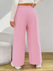 SHEIN EZwear 大碼標語圖案闊腿褲 - 彩色 - 查看 2