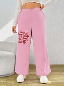 SHEIN EZwear 大碼標語圖案闊腿褲 - 彩色 - 查看 3