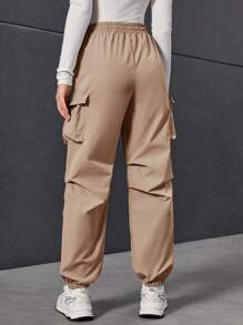 Teen Girl Flap Pocket Side Cargo Pants - Khaki - View 2