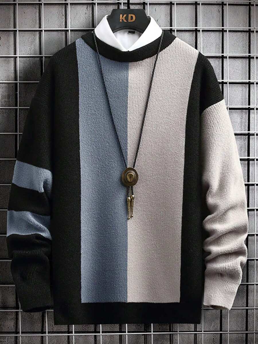 Nam 1 Miếng Khối màu Thả vai Áo len Không có áo sơ mi - màu đen - Xem 1