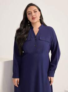 Mulvari Talla grande Vestido con diseño de solapa con botón delantero - Azul Marino - Ver 4
