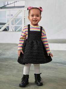 SHEIN Baby Girl Heart Quilted Overall Dress Without Tee - Black - View 5