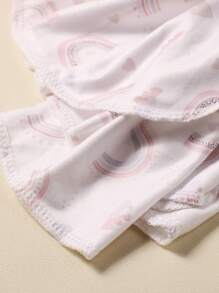 SHEIN Newborn Girl Photography Props Rainbow Print Swaddle Blanket With Matching Turban Hat Baby Girl PhotoShoot Wrap - Multicolor - View 8