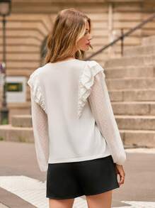 SHEIN Frenchy 圓點荷葉邊燈籠袖上衣 - 白色 - 查看 2