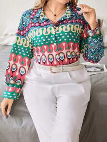 Celure Áo sơ mi Plus Size - Màu xanh ngọc - Xem 3