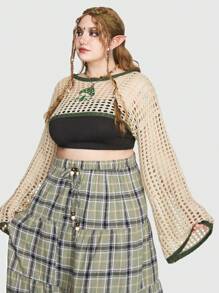 ROMWE Fairycore Plus Áo len thêu hình nấm tay loe siêu crop không có áo cami - Nhiều màu - Xem 6