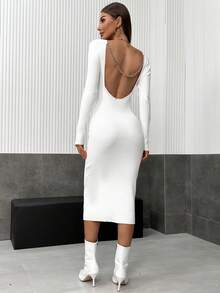 SHEIN Privé Chain Detail Backless Sweater Bodycon Dress Without Belt