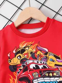 Young Boy Car & Letter Graphic Sweatshirt & Sweatpants - Red - View 7