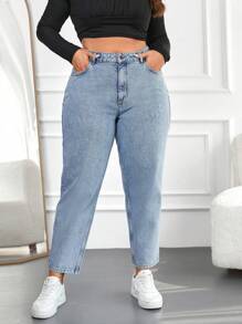 EURMUSE Plus Casual Mom Fit Jeans - Baby Blue - View 4