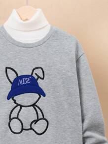 SHEIN Tween Boy 1pc Cartoon Embroidery Sweatshirt - Grey - View 3