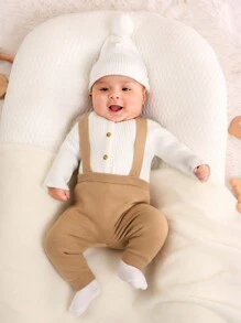 SHEIN 男嬰前紐扣套頭毛衣&針織連身褲&帽 - 彩色 - 查看 4