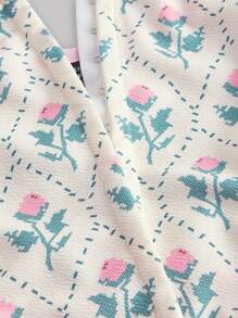 SHEIN MOD Plus Allover Floral Print Knot Detail Wide Straps Top - Multicolor - View 4