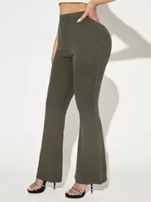 SHEIN SXY Ladies' Solid Color Flared Pants - Army Green - View 4