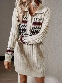 Breezaya Women's Retro Style Minimalist Casual Knit Sweater Dress - Apricot - View 4