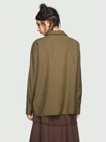 ROMWE Fairycore Camo Print Button Front Shirt - Army Green - View 4