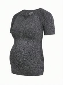 SHEIN Maternity Marled Knit Raglan Sleeve Tee - Grey - View 1