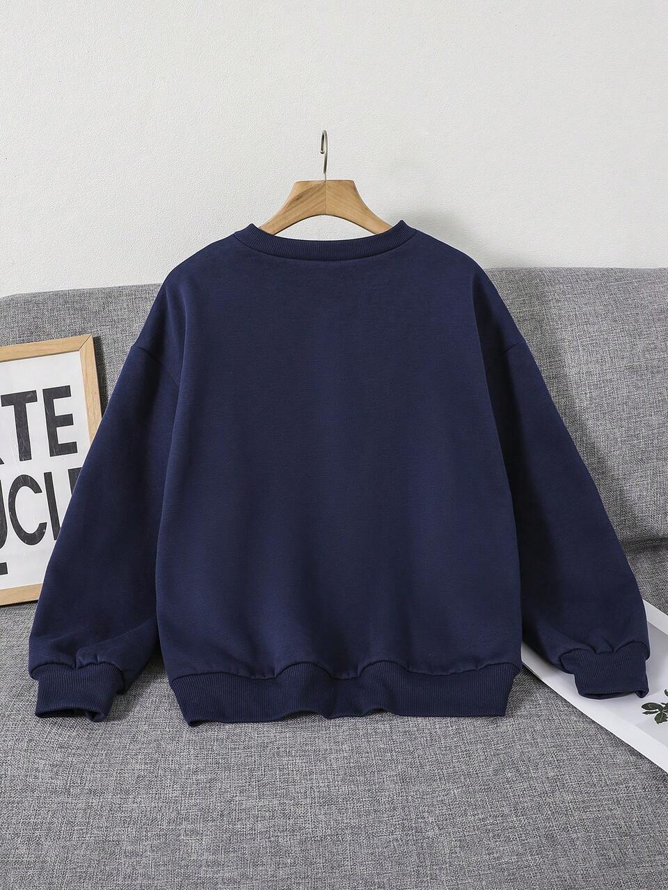 Teen Girl Letter Graphic Thermal Lined Sweatshirt