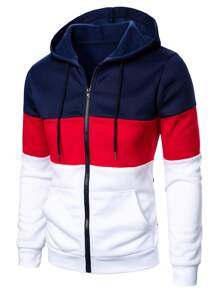 Manfinity Homme Men Zip Up Colorblock Drawstring Hoodie - Multicolor - View 1
