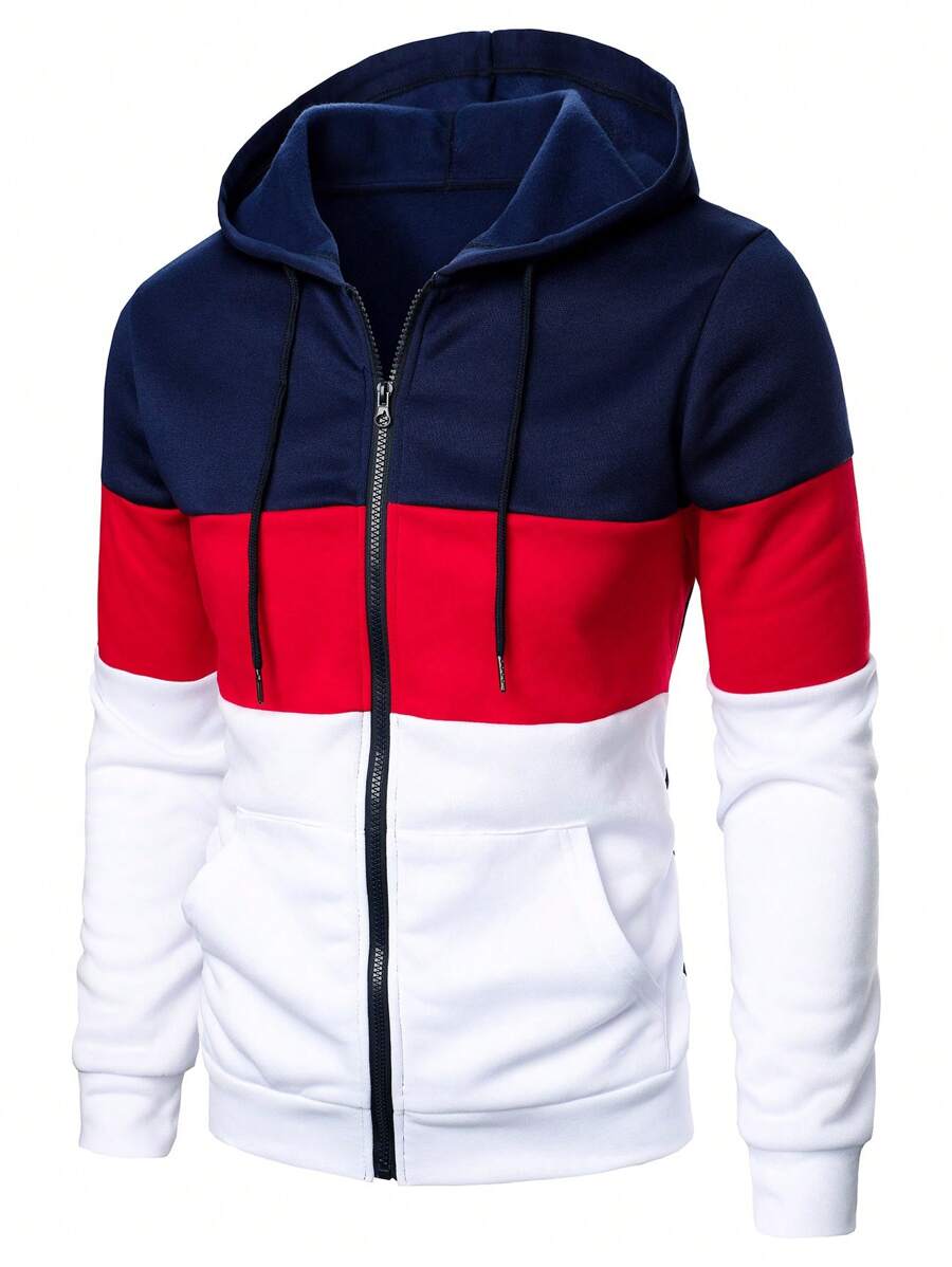 Manfinity Homme Men Zip Up Colorblock Drawstring Hoodie - Multicolor - View 1