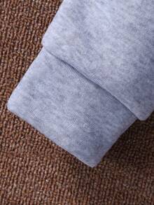 SHEIN 男小童字母補丁細節外套馬甲和加絨內裏連帽衛衣和運動褲 - 灰色 - 查看 6