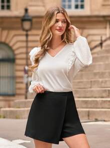 SHEIN Frenchy 圓點荷葉邊燈籠袖上衣 - 白色 - 查看 8