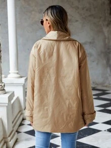 EURMUSE Drop Shoulder Double Breasted Winter Coat - Beige - View 2