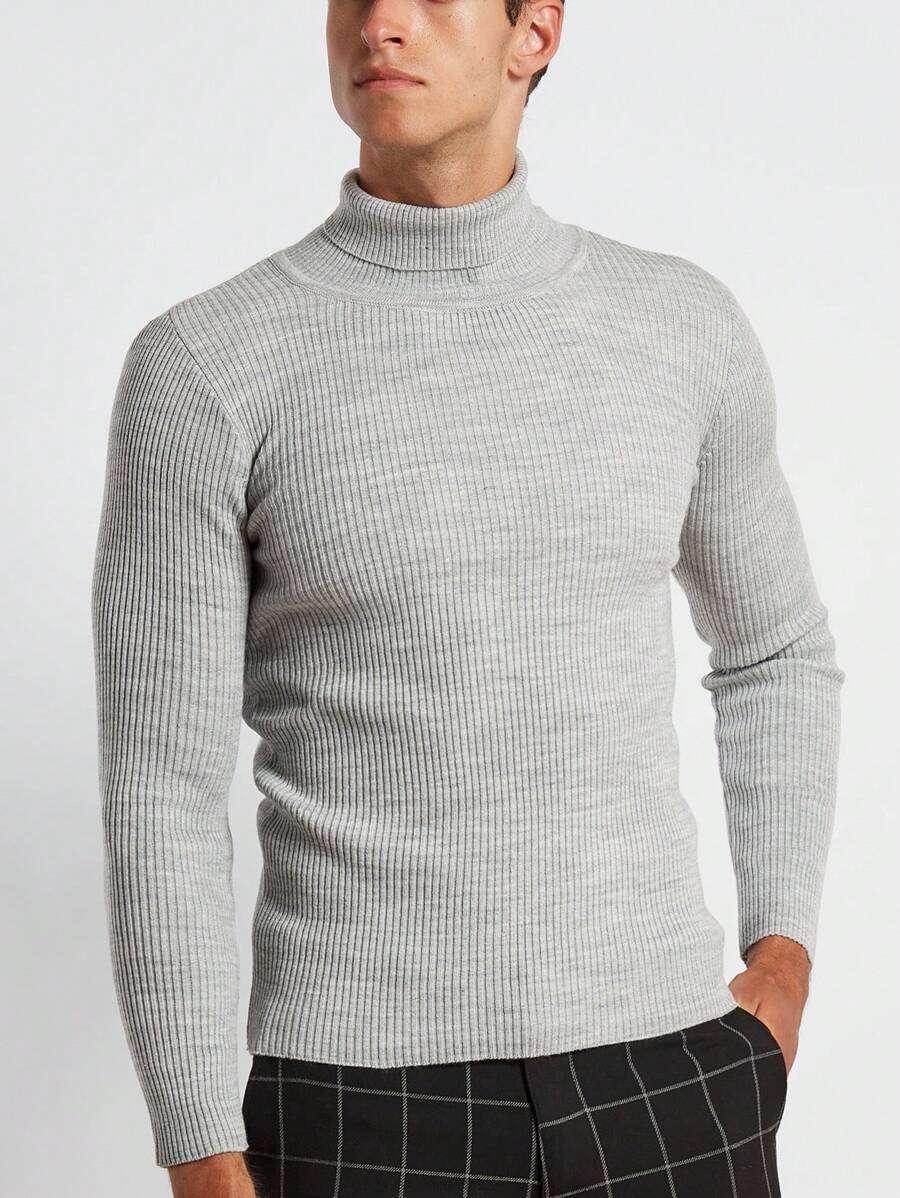 RueChic Men Turtleneck Ribbed Knit Sweater