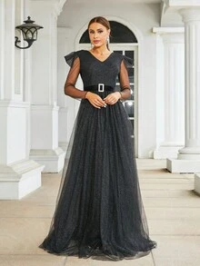 Missord Đầm maxi có dây buộc lưới - màu đen - Xem 4