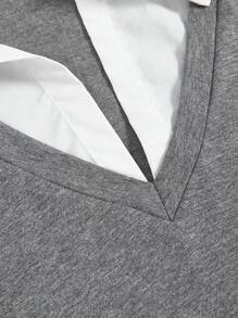 SHEIN EZwear Camiseta 2 en 1 de cuello en contraste - Gris - Ver 3