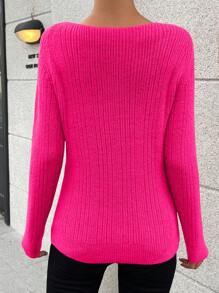 Chiquease Jersey de cuello scoop de manga raglán tejido de canalé - Rosa Fucsia - Ver 2
