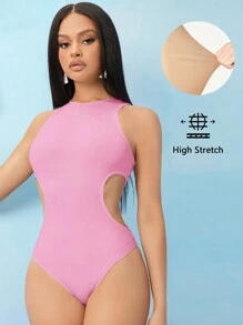 SHEIN SXY Áo liền quần ôm nữ Cắt ra màu trơn Giải trí - Màu Hồng baby - Xem 5