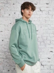 Manfinity RebelGame Men Letter Embossed Drop Shoulder Drawstring Hoodie - Green - View 4
