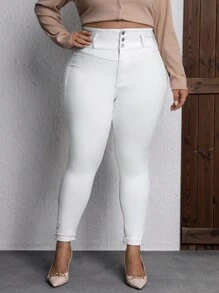 Calvaya 女士實心高腰緊身褲 - 白色 - 查看 2