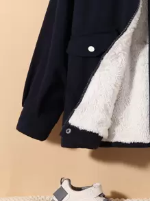 SHEIN Tween Boy Borg Collar Teddy Lined Flap Pocket Overcoat