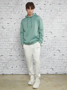 Manfinity RebelGame Men Letter Embossed Drop Shoulder Drawstring Hoodie - Green - View 5
