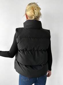 EURMUSE Zip Up Puffer Vest Coat - Black - View 2