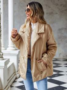 EURMUSE Drop Shoulder Double Breasted Winter Coat - Beige - View 1